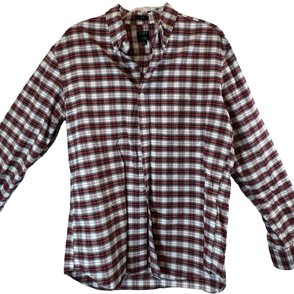 J Crew Large Flex Oxford Plaid Button Down Shirt Mens L Festival Office Casual